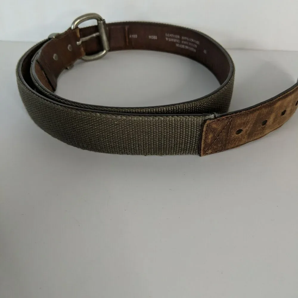 Carhartt Brown Leather Moss Green Canvas Webbing Belt Men Size 46 A159